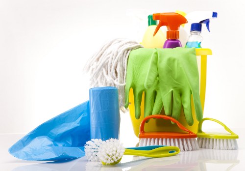 Manager reviewing health and safety procedures for a carpet cleaning job